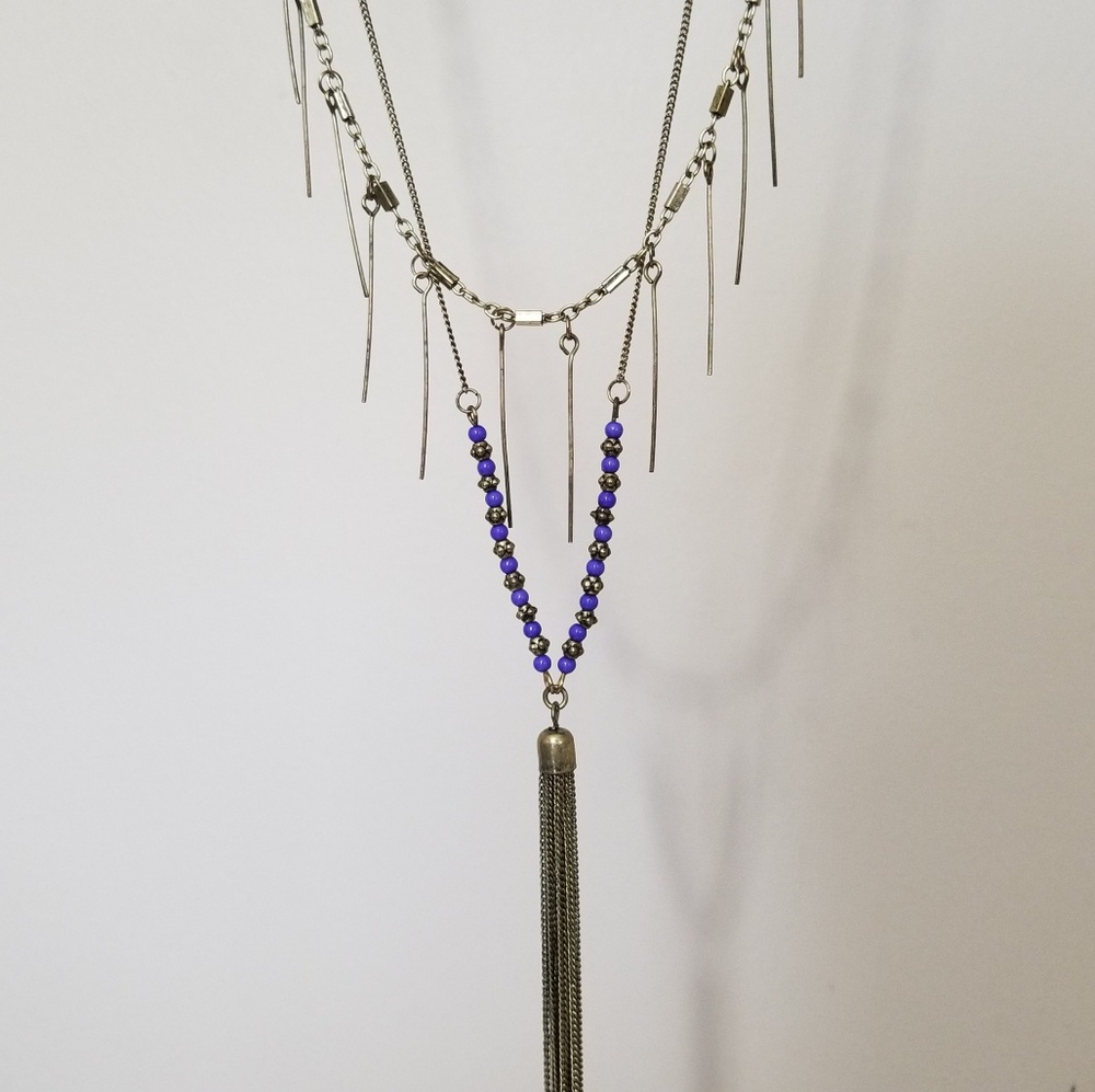 Hollister Long Gold Tiered Beaded Tassel Necklace